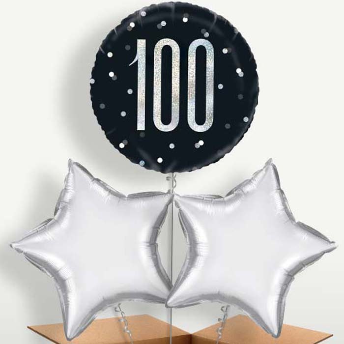 Black & Silver 100th Birthday Bunch of Balloons | Small Indoor Plants