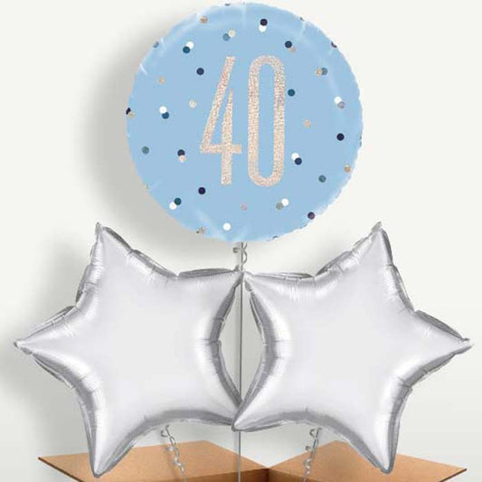 Blue & Silver Holographic 40th Birthday Bunch of Balloons | Small Indoor Plants