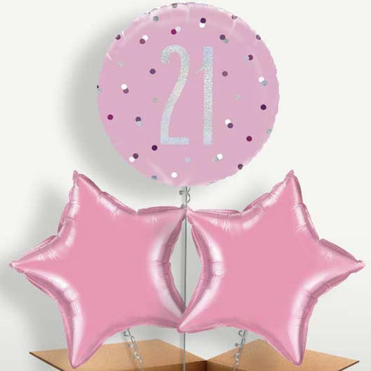 Pink Silver 21st Balloon Bunch inflated with Helium | Small Indoor Plants