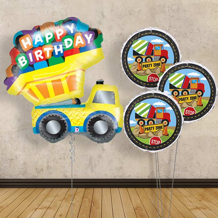 Dump Truck Inflated Helium Balloons Delivered - Themed Bouquet | Small Indoor Plants