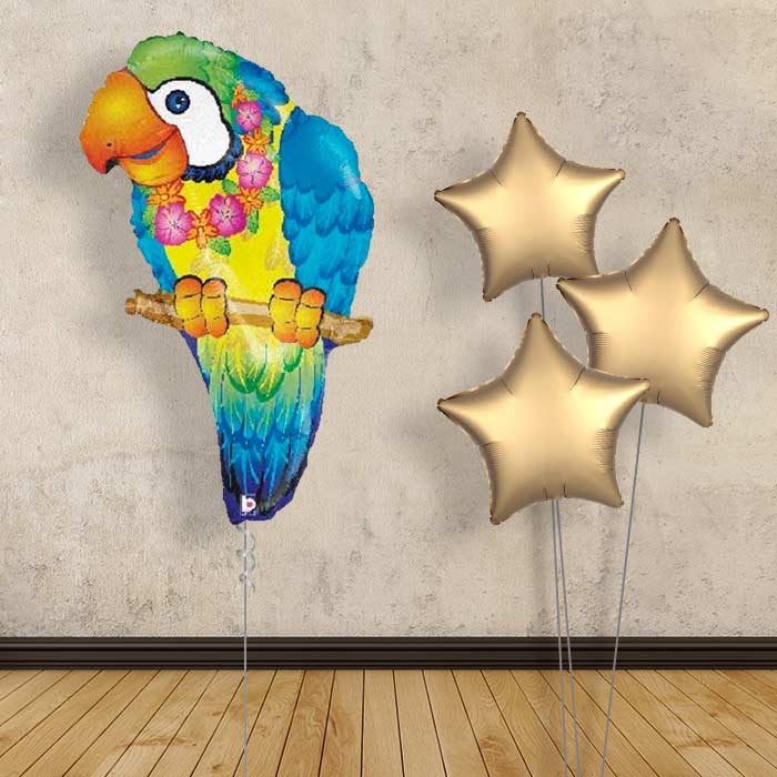 Tropical Parrot Inflated Helium Balloons Delivered - Plain Bouquet | Small Indoor Plants