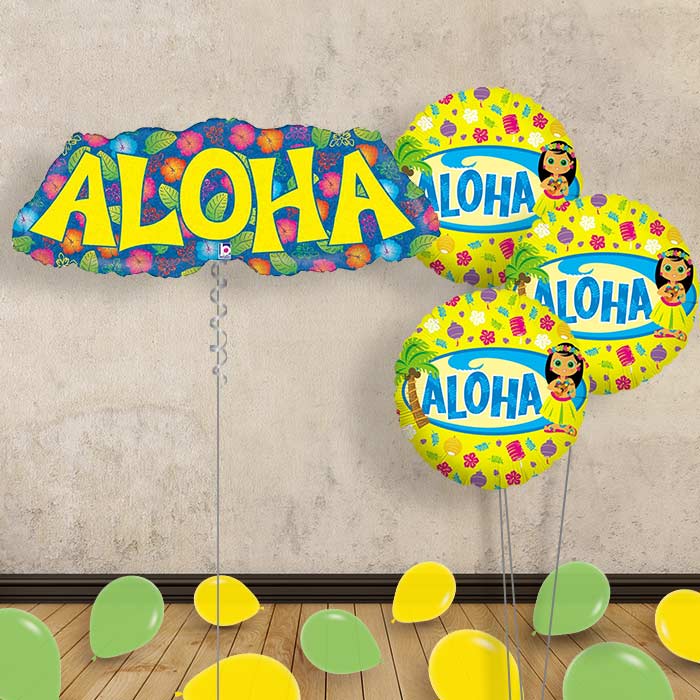 Aloha Balloon Bouquet in a Box Package - Themed Bouquet and Latex | Small Indoor Plants