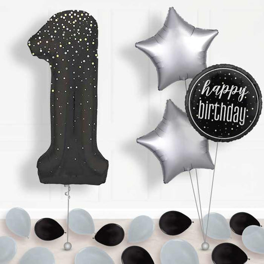 Black and Silver Dots Number 1 Balloon in a Box - Package | Small Indoor Plants