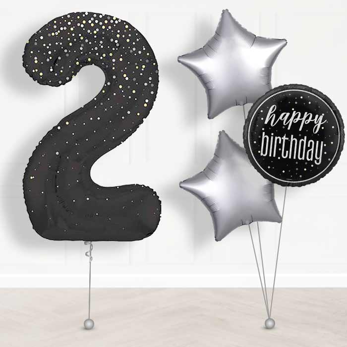 Black and Silver Dots Number 2 Balloon in a Box