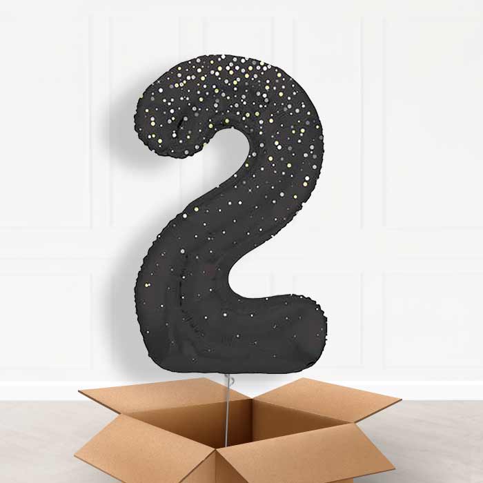 Black and Silver Dots Number 2 Balloon in a Box