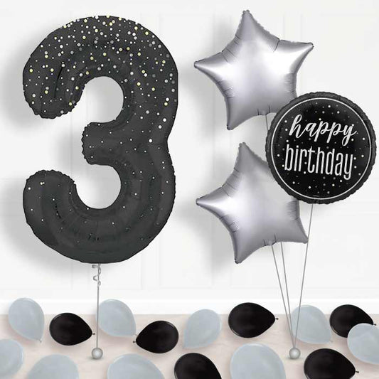 Black and Silver Dots Number 3 Balloon in a Box - Package | Small Indoor Plants