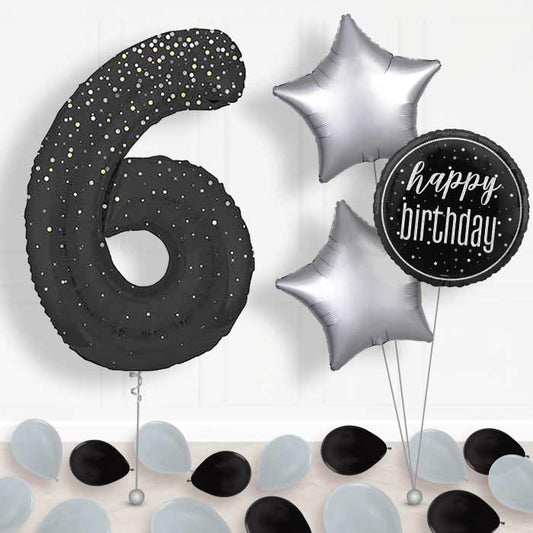 Black and Silver Dots Number 6 Balloon in a Box - Package | Small Indoor Plants