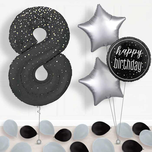 Black and Silver Dots Number 8 Balloon in a Box - Package | Small Indoor Plants
