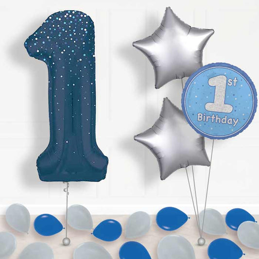 Navy Blue Dots Number 1 Balloon in a Box - Package | Small Indoor Plants