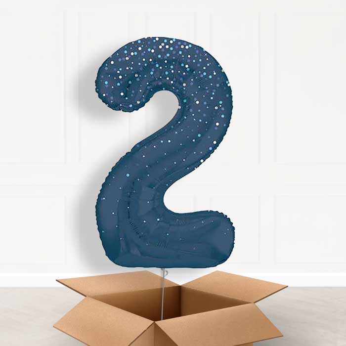 Navy Blue Dots Number 2 Balloon in a Box - Giant Number | Small Indoor Plants