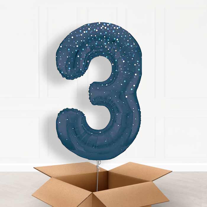 Navy Blue Dots Number 3 Balloon in a Box - Giant Number | Small Indoor Plants