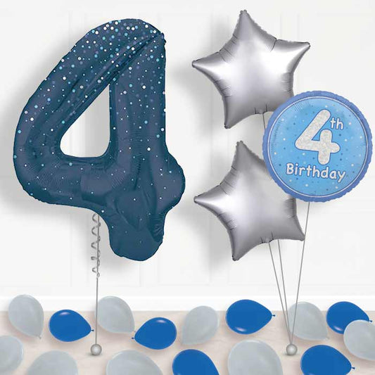 Navy Blue Dots Number 4 Balloon in a Box - Package | Small Indoor Plants