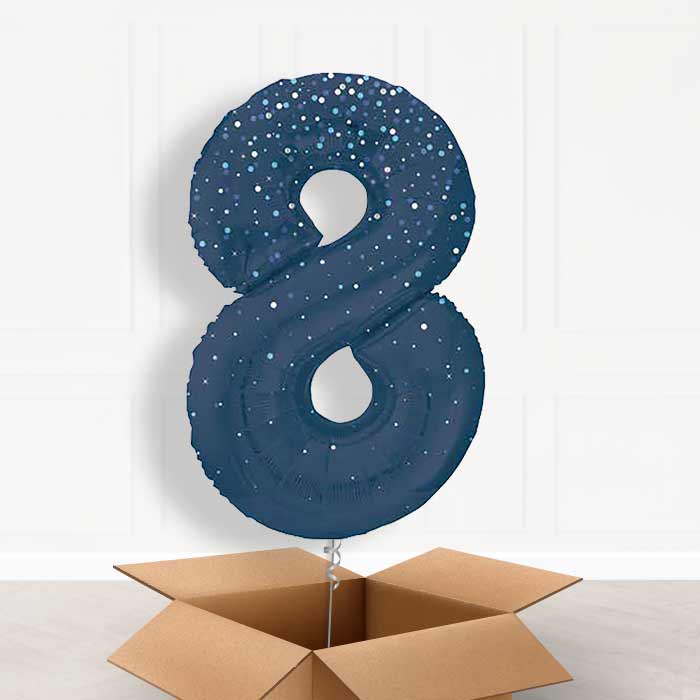 Navy Blue Dots Number 8 Balloon in a Box - Giant Number | Small Indoor Plants