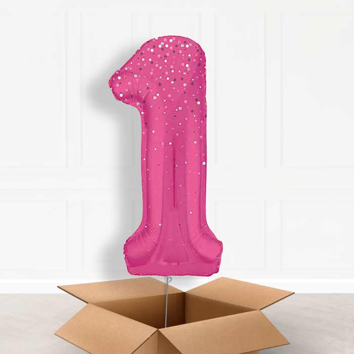 Hot Pink Dots Number 1 Balloon in a Box - Giant Number | Small Indoor Plants