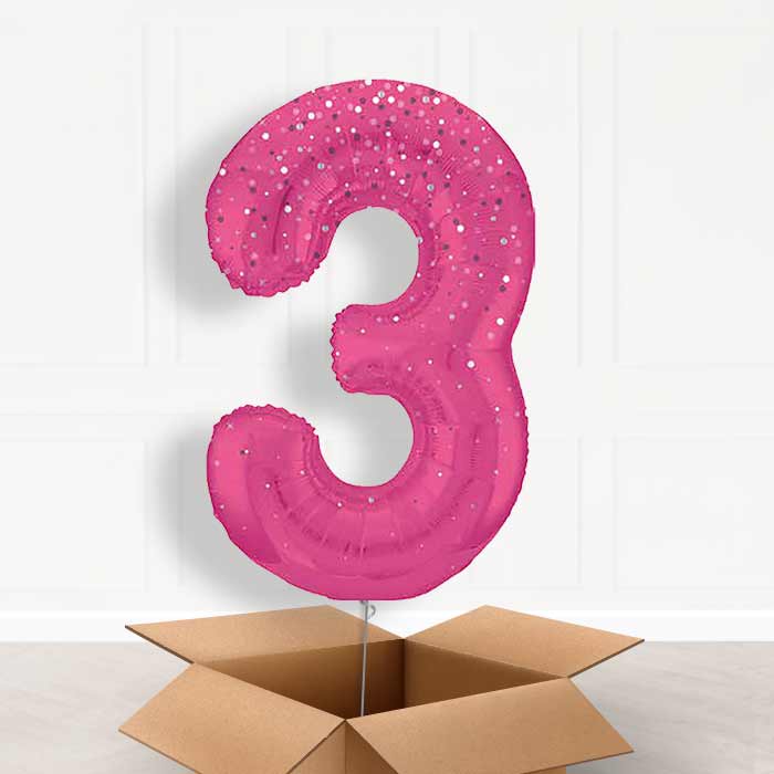 Hot Pink Dots Number 3 Balloon in a Box - Giant Number | Small Indoor Plants