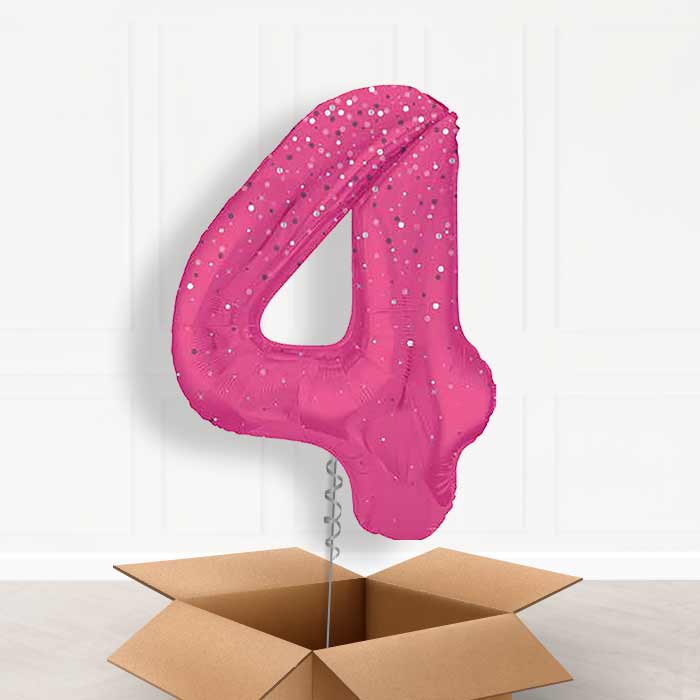 Hot Pink Dots Number 4 Balloon in a Box - Giant Number | Small Indoor Plants