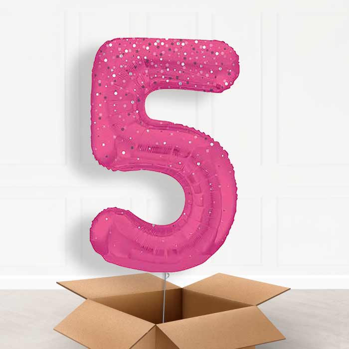 Hot Pink Dots Number 5 Balloon in a Box - Giant Number | Small Indoor Plants