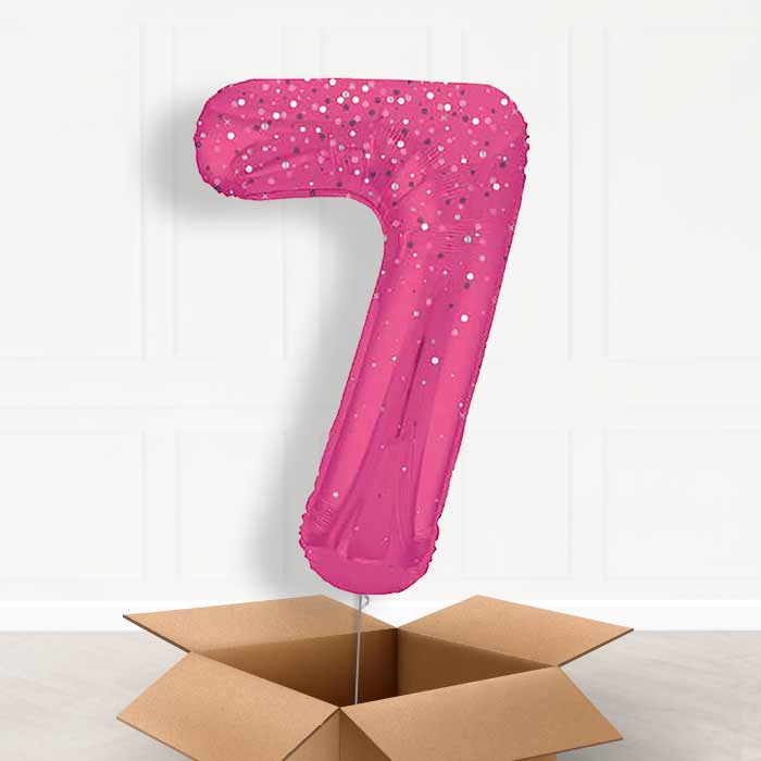 Hot Pink Dots Number 7 Balloon in a Box - Giant Number | Small Indoor Plants