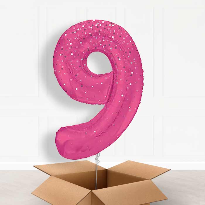 Hot Pink Dots Number 9 Balloon in a Box - Giant Number | Small Indoor Plants