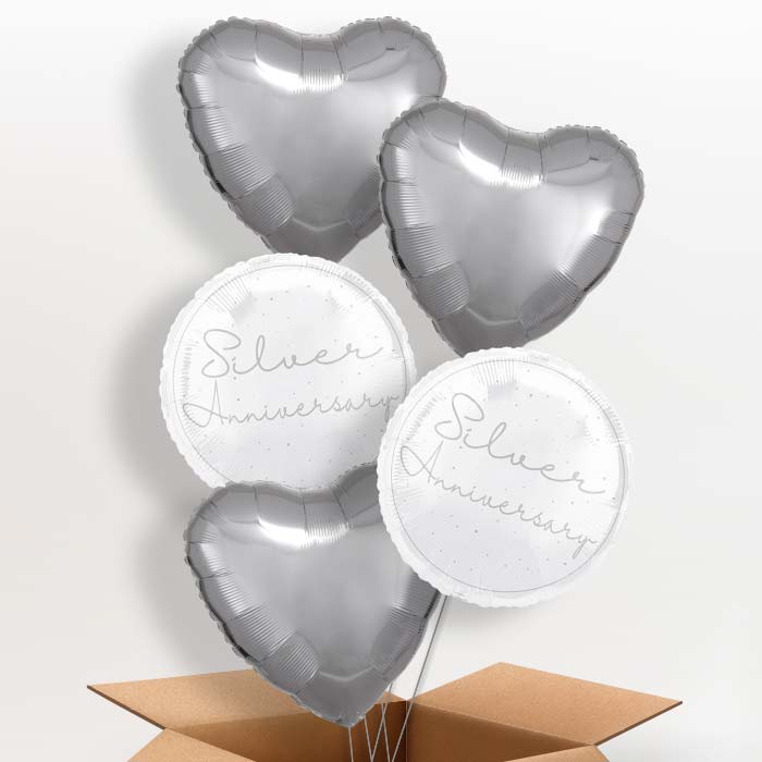 Silver Anniversary Foil Balloon in a Box - 5 Balloon | Small Indoor Plants