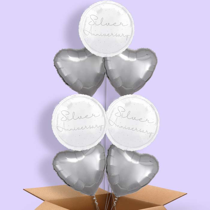 Silver Anniversary Foil Balloon in a Box - 7 Balloon | Small Indoor Plants