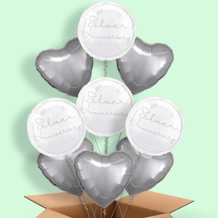 Silver Anniversary Foil Balloon in a Box - 9 Balloon | Small Indoor Plants