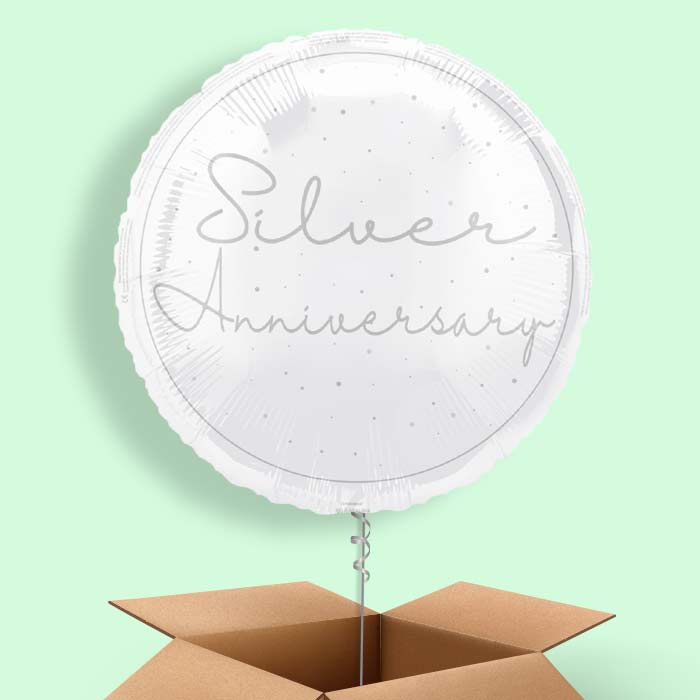 Silver Anniversary Foil Balloon in a Box - 1 Balloon | Small Indoor Plants