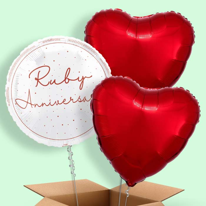 Ruby Anniversary Foil Balloon in a Box - 3 Balloon | Small Indoor Plants