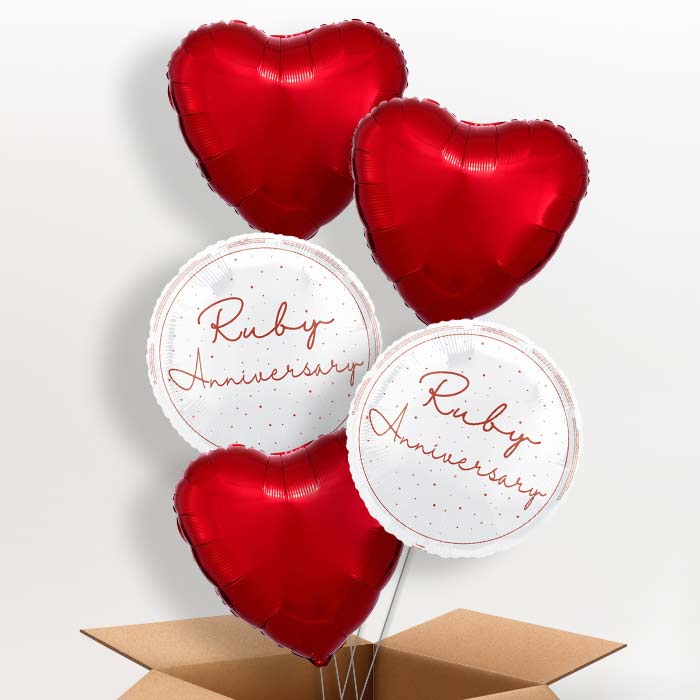 Ruby Anniversary Foil Balloon in a Box - 5 Balloon | Small Indoor Plants
