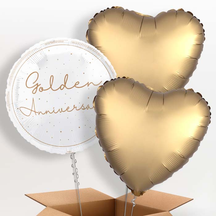 Golden Anniversary Foil Balloon in a Box - 3 Balloon | Small Indoor Plants