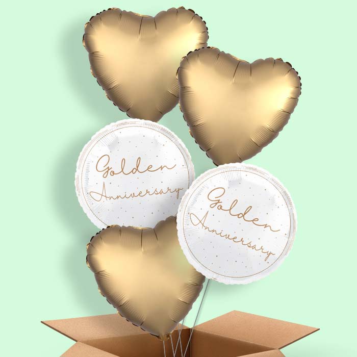 Golden Anniversary Foil Balloon in a Box - 5 Balloon | Small Indoor Plants