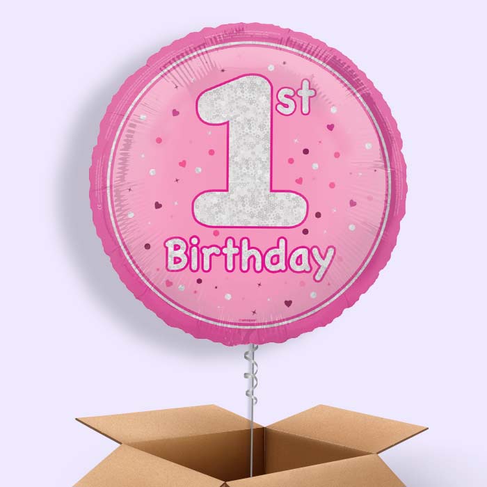 Pink and Silver 1st Birthday Foil Balloon in a Box - 1 Balloon | Small Indoor Plants