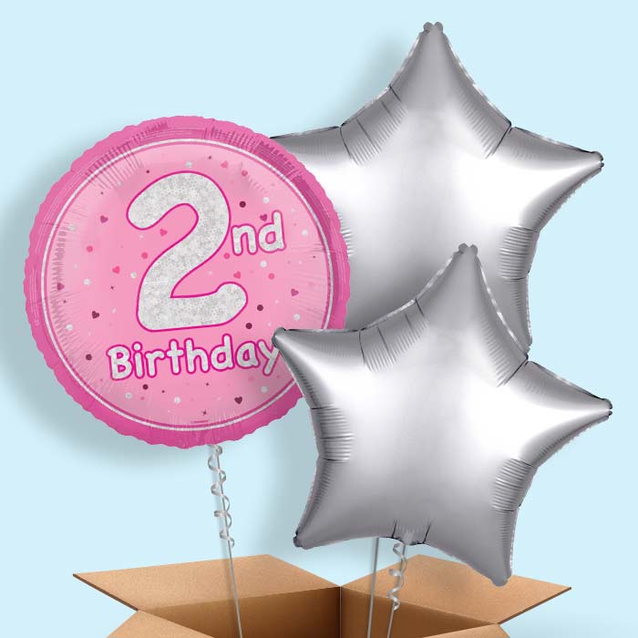 Pink and Silver 2nd Birthday Foil Balloon in a Box - 3 Balloon | Small Indoor Plants