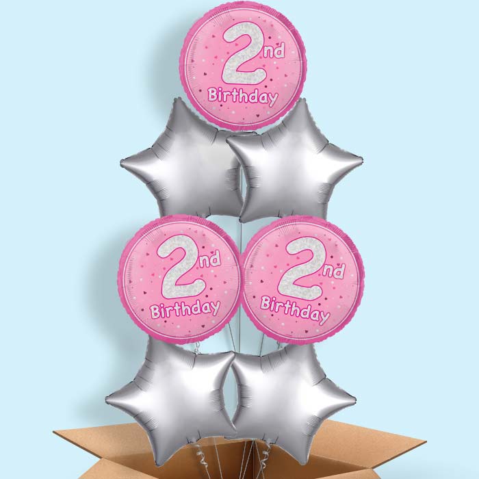 Pink and Silver 2nd Birthday Foil Balloon in a Box - 7 Balloon | Small Indoor Plants