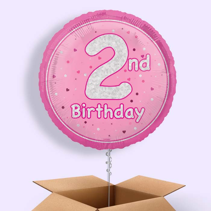 Pink and Silver 2nd Birthday Foil Balloon in a Box - 1 Balloon | Small Indoor Plants