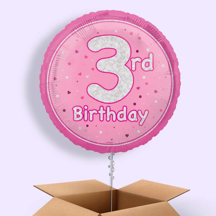 Pink and Silver 3rd Birthday Foil Balloon in a Box - 1 Balloon | Small Indoor Plants