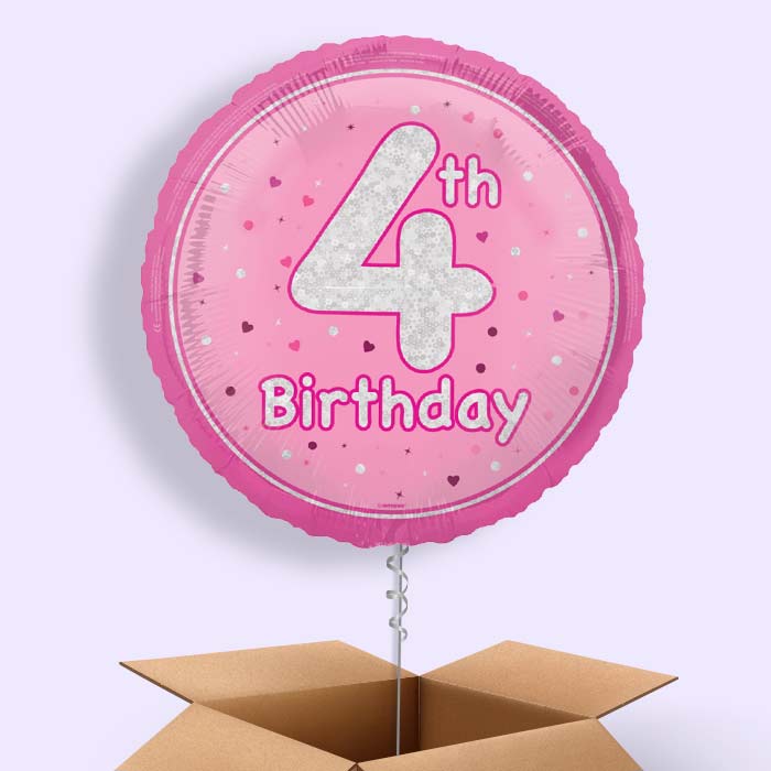 Pink and Silver 4th Birthday Foil Balloon in a Box - 1 Balloon | Small Indoor Plants