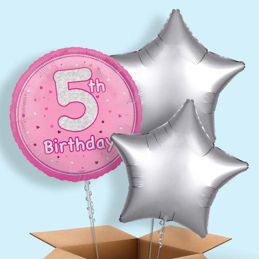 Pink and Silver 5th Birthday Foil Balloon in a Box - 3 Balloon | Small Indoor Plants
