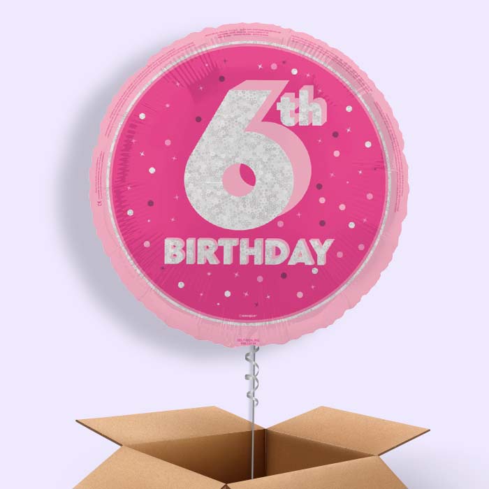 Hot Pink and Silver 6th Birthday Foil Balloon in a Box - 1 Balloon | Small Indoor Plants