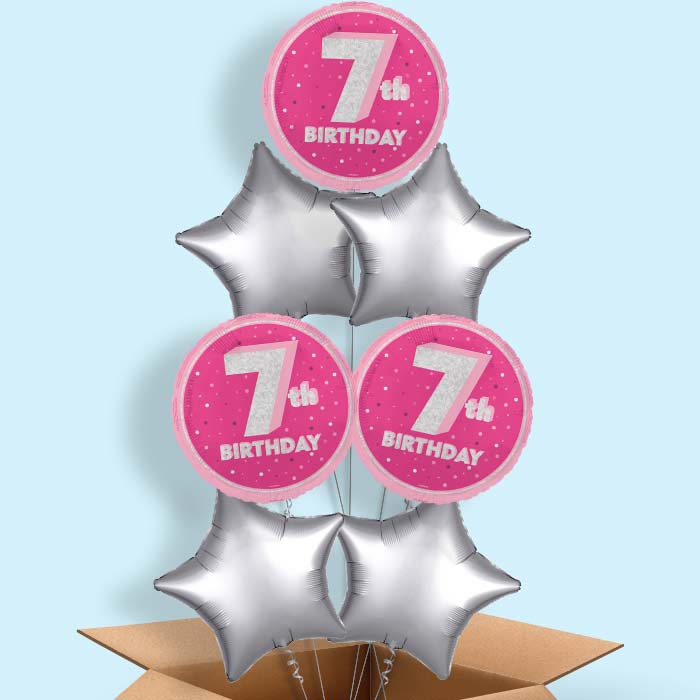 Hot Pink and Silver 7th Birthday Foil Balloon in a Box - 7 Balloon | Small Indoor Plants