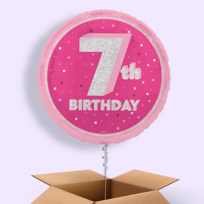 Hot Pink and Silver 7th Birthday Foil Balloon in a Box - 1 Balloon | Small Indoor Plants