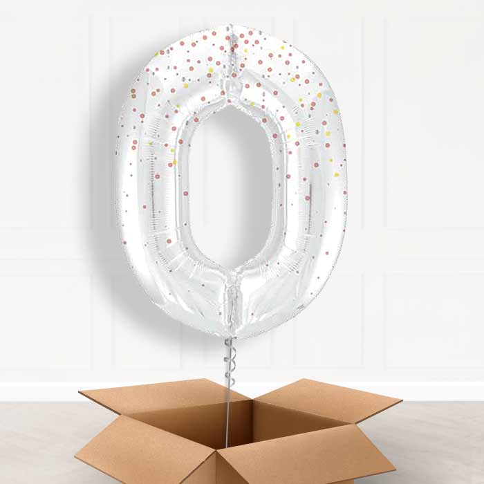 Rose Gold Dots Number 0 Balloon in a Box - Giant Number | Small Indoor Plants