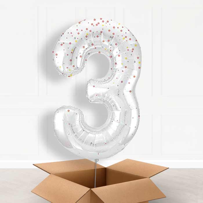 Rose Gold Dots Number 3 Balloon in a Box - Giant Number | Small Indoor Plants