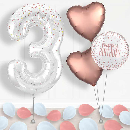Rose Gold Dots Number 3 Balloon in a Box - Package | Small Indoor Plants