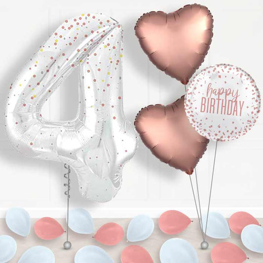 Rose Gold Dots Number 4 Balloon in a Box - Package | Small Indoor Plants