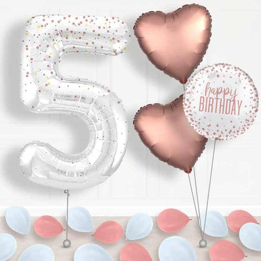 Rose Gold Dots Number 5 Balloon in a Box - Package | Small Indoor Plants