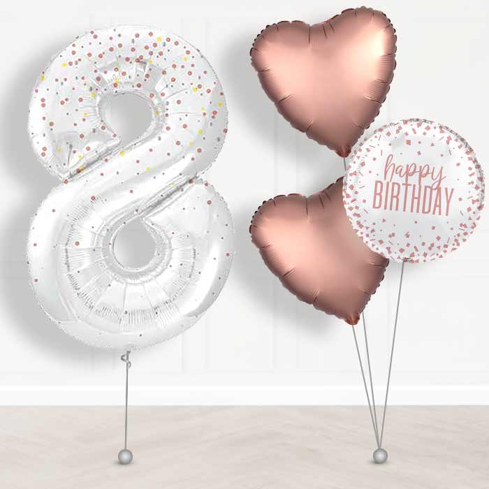 Rose Gold Dots Number 8 Balloon in a Box - Giant Number and 3 Balloons | Small Indoor Plants