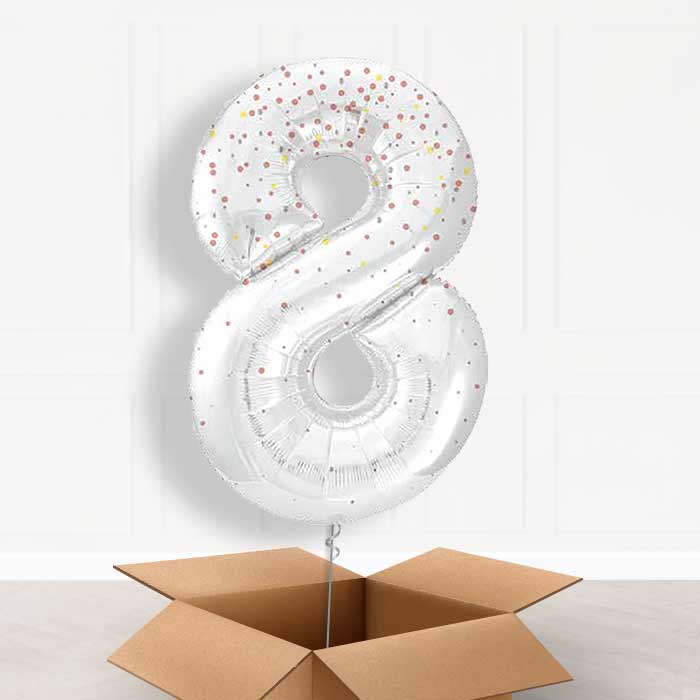 Rose Gold Dots Number 8 Balloon in a Box - Giant Number | Small Indoor Plants