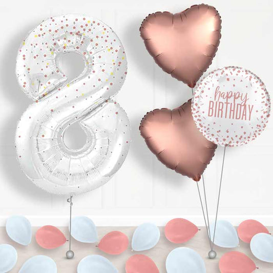 Rose Gold Dots Number 8 Balloon in a Box - Package | Small Indoor Plants