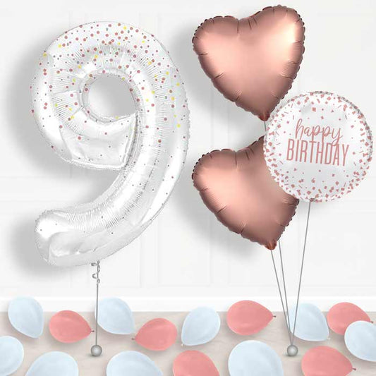 Rose Gold Dots Number 9 Balloon in a Box - Package | Small Indoor Plants